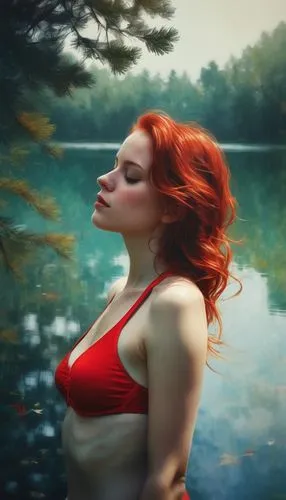 naiad,reddened,girl on the river,submerged,immersed,the blonde in the river,naiads,rousse,sirene,rusalka,dreamscapes,red head,submersed,shades of red,submerging,sirena,redheads,nereid,photoshop manipulation,siren,Conceptual Art,Fantasy,Fantasy 19