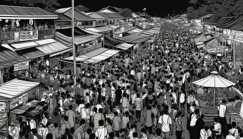 floating market,namdaemun market,mid-autumn festival,tsukemono,large market,market,the market,ramayana festival,street fair,koyasan,asakusa,shirakami-sanchi,annual fair,busan night scene,fruit market,amusement park,meiji jingu,yatai,shimogamo shrine,oktoberfest background,Illustration,Black and White,Black and White 09