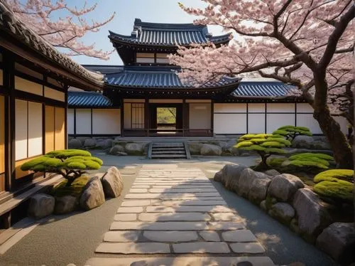 hanok,japanese-style room,asian architecture,ryokan,dojo,kyoto,ryokans,teahouse,japan garden,heian,japanese garden ornament,japanese garden,japanese sakura background,zen garden,plum blossoms,japanese zen garden,japanese shrine,japanese art,roof landscape,gudeok,Conceptual Art,Oil color,Oil Color 13