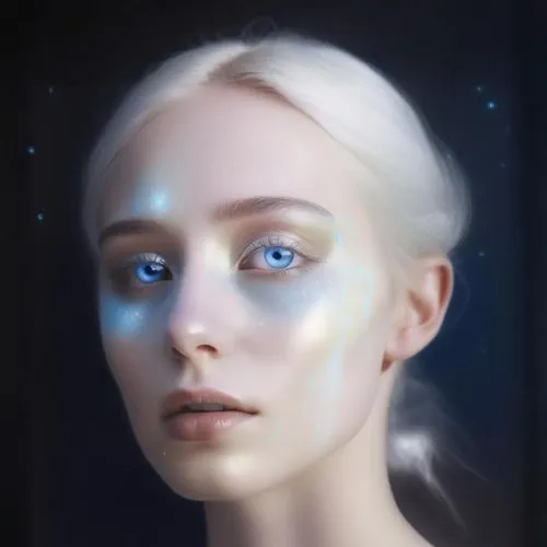 opal,mystical portrait of a girl,fantasy portrait,pale,luminous,aura,aurora,celestial,ethereal,digital painting,elven,gemini,chrystal,aurora-falter,andromeda,light mask,shimmering,starry,violet head elf,aquarius