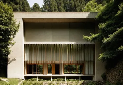 an exterior s of a building with wooden and glass windows,gulbenkian,bocconi,serralves,glucksman,villa balbiano,docomomo,Illustration,Realistic Fantasy,Realistic Fantasy 14