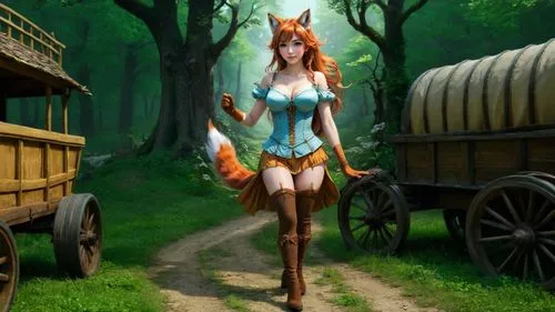 garden-fox tail,foxhunting,epona,farmer in the woods,fox,titania