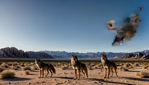 flying dogs,antelope squirrels,jumping cholla,schutzhund,hunting dogs,photo manipulation,flying dog,photomanipulation,digital compositing,capture desert,mojave desert,wolves,animals hunting,image manipulation,kangaroo mob,desert run,dog running,wolf hunting,photoshop manipulation,desert background