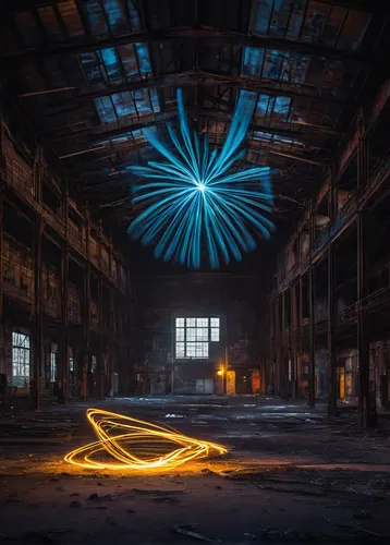 Design an ethereal lightpainting in an abandoned industrial space.,drawing with light,light painting,lightpainting,abandoned factory,light paint,empty factory,light graffiti,steelwool,steel wool,indus