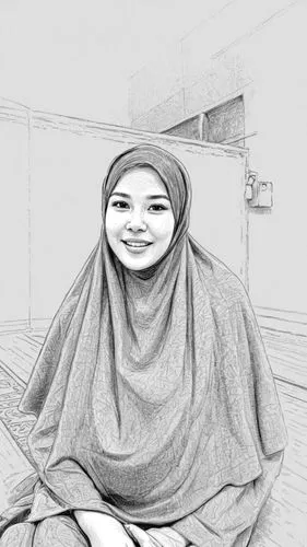 tudung,jilbab,fatin,rukhsana,najihah,islamic girl,Design Sketch,Design Sketch,Black and white Comic