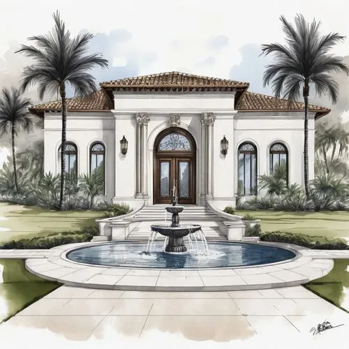 mansions,luxury home,luxury property,mansion,decorative fountains,rosecliff,king abdullah i mosque,bendemeer estates,hovnanian,palatial,palladianism,water palace,sketchup,mamounia,florida home,palladian,cochere,zabeel,luxury real estate,neoclassical,Illustration,Black and White,Black and White 34