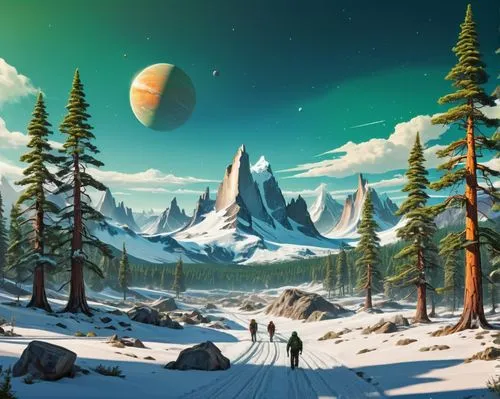 cartoon video game background,fantasy landscape,landscape background,lunar landscape,coniferous forest,salt meadow landscape,Conceptual Art,Sci-Fi,Sci-Fi 20