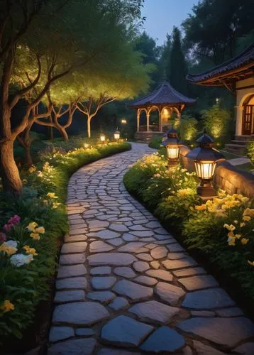 japanese zen garden,sake gardens,japanese garden,zen garden,japan garden,pathway,japanese garden ornament,koi pond,lanterns,teahouse,ryokan,forest path,yoshiwara,nature garden,towards the garden,chuseok,tianxia,the mystical path,katsura,tea garden,Illustration,Realistic Fantasy,Realistic Fantasy 44