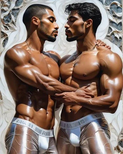 mirror image,orishas,bodybuilders,machos,black couple,milk chocolate,Art,Artistic Painting,Artistic Painting 22