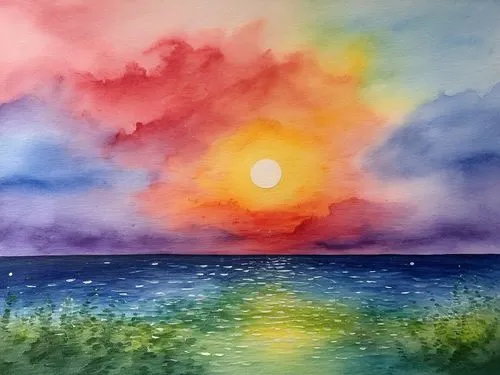 watercolor background,abstract watercolor,water color,watercolor painting,watercolor,sun and sea,watercolour,water colors,coast sunset,watercolor texture,watercolors,aquarelle,watercolorist,sea landscape,watercolour paint,watercolor frame,watercolours,seascape,watercolor paper,watercolour frame,Illustration,Paper based,Paper Based 24