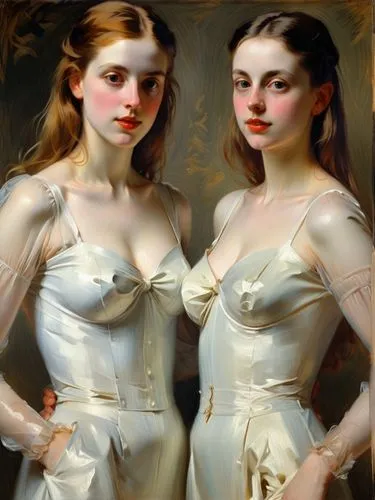 Create a convincing and much brighter double portrait in the painting style of John Singer Sargent. You should be able to recognize that the two people are seriously and deeply in love with each other