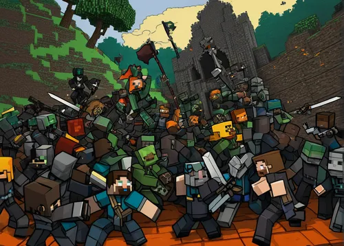 massively multiplayer online role-playing game,miners,swarms,skirmish,block party,crowded,minecraft,storm troops,dwarves,block train,invasion,ravine,the army,pathfinders,nastygilrs,outbreak,industrial fair,farm pack,castleguard,war zone,Illustration,Black and White,Black and White 02