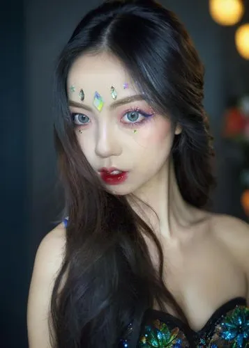 asian costume,asian woman,eyes makeup,asian vision,neon makeup,hara