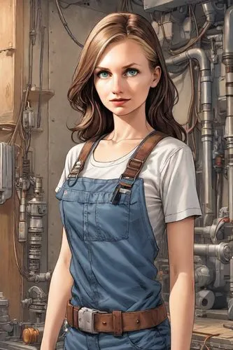 girl in overalls,female worker,overalls,machinist,brakewoman,lori,Digital Art,Comic