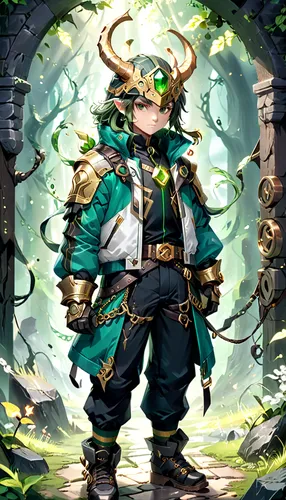 forest king lion,loki,summoner,horn clover,druid,long ahriger clover,dragon of earth,forest man,green dragon,wind warrior,bard,forest dragon,norse,male elf,alm,male character,sea god,dane axe,clover frame,laurel wreath,Anime,Anime,General