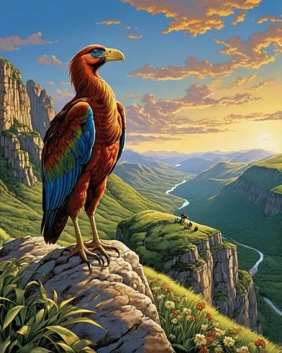 archaeopteryx,mountain hawk eagle,confuciusornis,steppe eagle,eagle illustration,microraptor,mongolian eagle,gryphon,african eagle,bird kingdom,bird painting,dromaeosaur,harris's hawk,bird illustration,macaws of south america,aguila,fantasy picture,ornithology,bird bird kingdom,macaw,Illustration,American Style,American Style 04