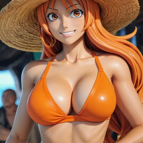 nami,kotobukiya,asuka langley soryu,straw hat,one-piece swimsuit,one piece,sun hat,orange,summer hat,high sun hat,3d figure,mock sun hat,anime 3d,onepiece,orange color,game figure,maci,oranges,tangerine,vitamin c,Illustration,Japanese style,Japanese Style 14