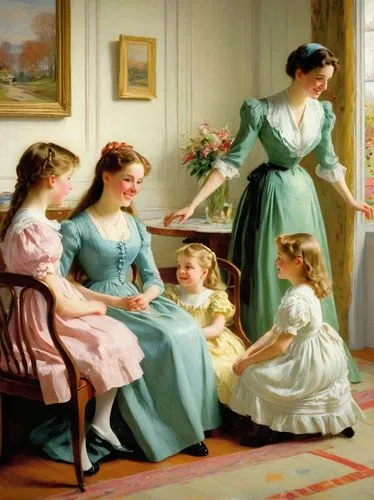 mother with children,parents with children,children studying,the mother and children,mother and children,the little girl's room,bougereau,children girls,children drawing,parents and children,mulberry family,young women,partiture,children learning,the victorian era,stepmother,children's room,school children,emile vernon,children,Art,Classical Oil Painting,Classical Oil Painting 15