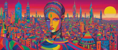 colorful city,metropolis,psychedelic art,cityscape,city cities,fantasy city,basil's cathedral,gaudí,overtone empire,cities,sky city,city ​​portrait,art deco background,cairo,pink city,african art,art deco woman,panoramical,colorful background,digiart,Conceptual Art,Oil color,Oil Color 14