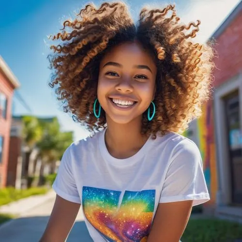 girl in t-shirt,afro american girls,a girl's smile,fro,afroamerican,Illustration,Realistic Fantasy,Realistic Fantasy 20