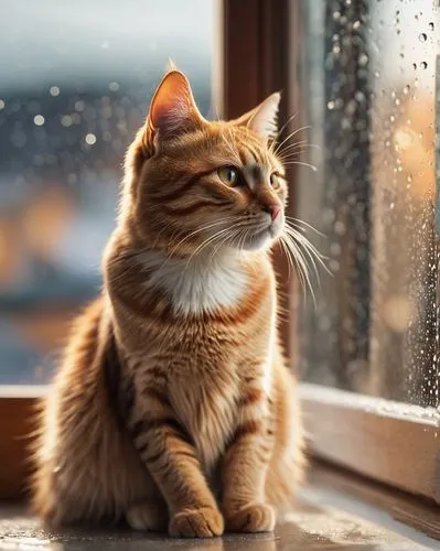 rain cats and dogs,rain on window,rainy day,orange tabby cat,in the rain,cute cat,Photography,General,Commercial