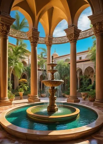 decorative fountains,spa water fountain,floor fountain,dorne,water fountain,fountain,stone fountain,old fountain,fountains,emirates palace hotel,water palace,luxury bathroom,agrabah,maximilian fountain,riad,garden of the fountain,marrakesh,city fountain,hacienda,water feature,Illustration,Realistic Fantasy,Realistic Fantasy 32