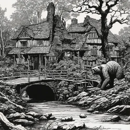 Create a beautiful montage easily,david bates,popeye village,water mill,robert duncanson,brook landscape,monkey island,the brook,witch's house,old mill,the ugly swamp,the victorian era,swampy landscap