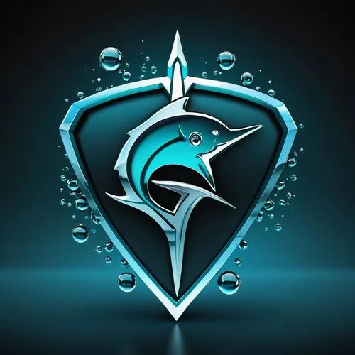 gaming logo, letter "S" teal blue, swordfish gaming logo with chrome futuristic, water droplets, epic, cinematic, front view, vibrant, luminous, photography, detail, black background,knighthawks,teal 