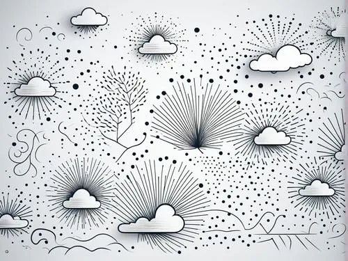 a set of abstract weather icons with sun and clouds,umbrella pattern,raincloud,cloud image,paper clouds,cloud play,vector pattern,Illustration,Black and White,Black and White 04