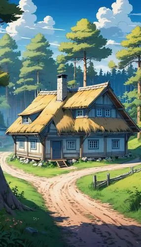 house in the forest,cottage,summer cottage,forest house,country cottage,butka,sylvania,country estate,little house,farmhouse,country house,traditional house,farm house,house in the mountains,house in mountains,home landscape,farmstead,homestead,small house,tavern,Illustration,Japanese style,Japanese Style 03