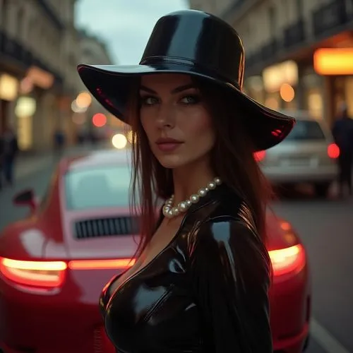 leather hat,parisienne,auto show zagreb 2018,femme fatale,coquette,maserati