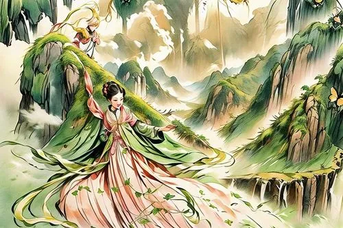 diaochan,zhui,yuexiu,xuanxu,xuanhan,watercolor background