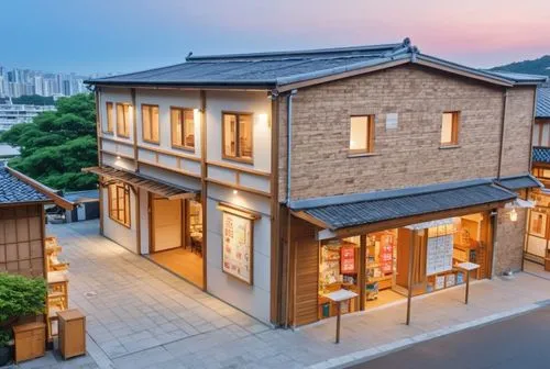 Japanese traditional ramen shop in a natural scenic area
Equipped with night lighting and scenes of crowds of people
There are many natural rivers and people watching the moon and fireworks on the str