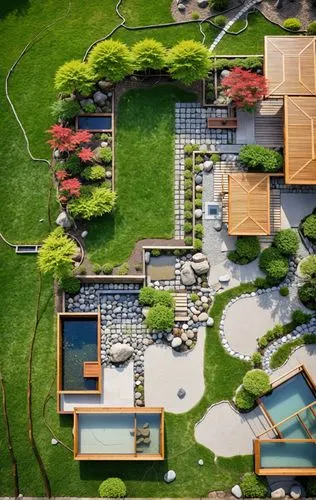 Landscape Design,an aerial view of a very nice looking garden,japanese zen garden,japan garden,japanese garden,zen garden,sake gardens,japanese garden ornament,Photography,General,Realistic