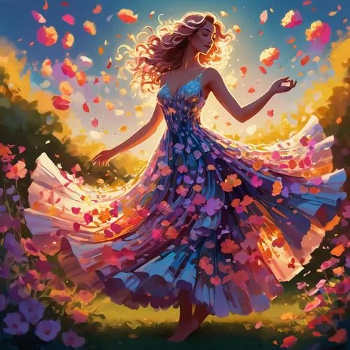 falling flowers,girl in flowers,confetti,flower painting,floral background,girl in a long dress,floral dress,flowers fall,quinceañera,fallen petals,world digital painting,sea of flowers,flower background,throwing leaves,flower fairy,scattered flowers,girl picking flowers,the festival of colors,digital painting,spring background,Conceptual Art,Fantasy,Fantasy 02