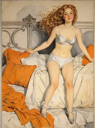 woman on bed,bonnat,girl in bed,odalisque,fausch,bougereau,Art,Classical Oil Painting,Classical Oil Painting 42