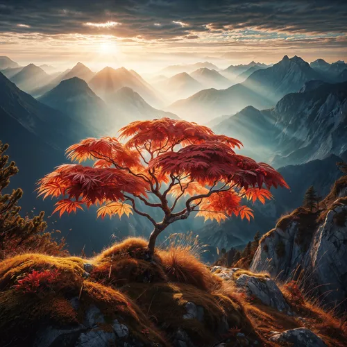 autumn mountains,mountain sunrise,mountain landscape,alpine landscape,larch tree,landscape background,lone tree,mountain scene,burning bush,mountainous landscape,autumn tree,larch trees,isolated tree,nature background,japanese mountains,nature wallpaper,autumn background,nature landscape,autumn landscape,japanese alps