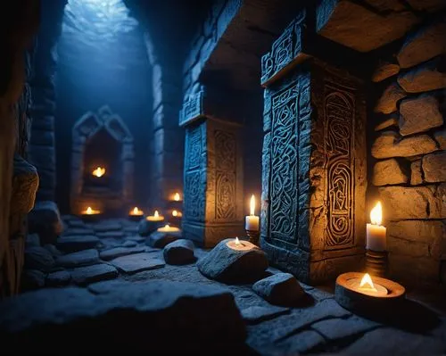3d render,labyrinthian,dungeon,luminarias,candlelights,dungeons,hall of the fallen,stone background,collected game assets,fireplaces,illumination,catacombs,ambient lights,fireplace,alcove,3d rendered,3d model,3d background,sepulchres,stone lamp,Illustration,Children,Children 01