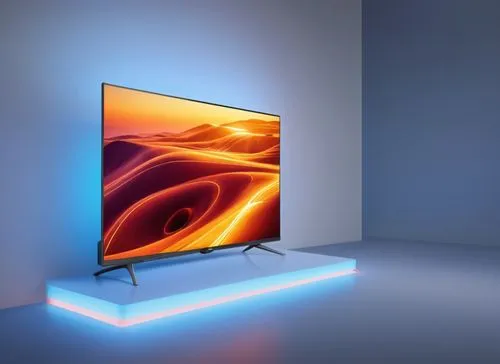 a philips tv ,the tv is glowing on its stand in a room,plasma tv,garrison,oleds,oled,hdtv,television,Photography,General,Realistic