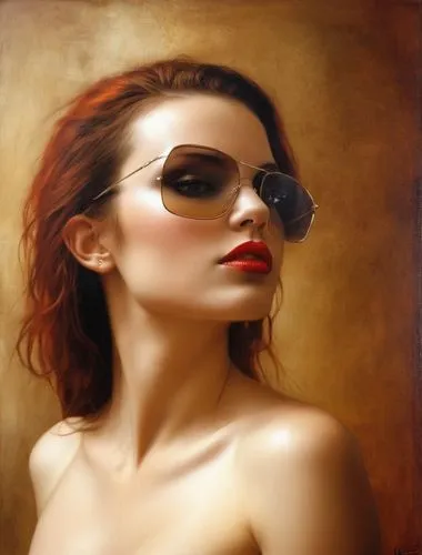 life loving women greatly looking portrait. naked chest,a beautiful red haired woman with her hair in the wind,photo painting,world digital painting,idealised,portraitists,portrait background,anchores