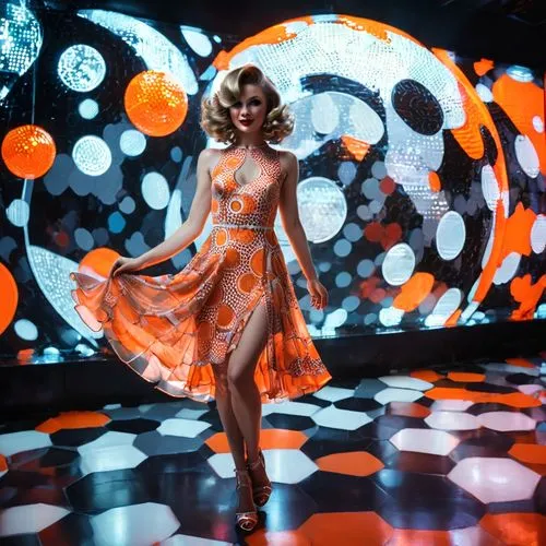 orange dots,orange,minogue,disco,barbarella,dwts,oranges,polkadot,tangerine,prism ball,oranje,marimekko,naranja,disco ball,mercurys,cretu,aperol,twirling,polka,ziegfeld,Illustration,Realistic Fantasy,Realistic Fantasy 38