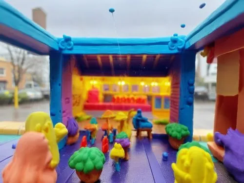 午後雷陣雨，躲雨的騎樓,午後雷陣雨的騎樓下009,bouncing castle,lego trailer,micropolis,bouncy castle,moc chau hill,lego pastel,3D,Clay