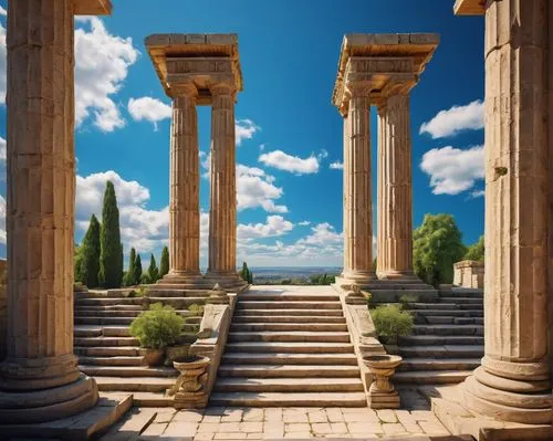 greek temple,celsus library,doric columns,ephesus,temple of diana,roman columns,pillars,columns,baalbek,three pillars,temple of hercules,panagora,roman temple,palmyra,laodicea,celsus,artemis temple,caesonia,panathenaic,leptis,Art,Classical Oil Painting,Classical Oil Painting 27