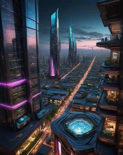 futuristic landscape,cybercity,cybertown,futuristic architecture,cyberport,microdistrict,sky space concept,metropolis,coruscant,fantasy city,arcology,superhighways,futuristic,megacorporations,cityscape,skyscraper town,megapolis,megalopolis,areopolis,cyberpunk,Illustration,Abstract Fantasy,Abstract Fantasy 01