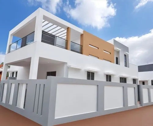 White building grey and brown color texture painting superior quality ,an architectural house with the front and back walls painted white,modern house,3d rendering,sketchup,residencial,two story house