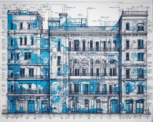 facade painting,samaritaine,havana,blueprint,mansard,azulejo,rowhouse,driehaus,azulejos,blueprints,piranesi,rowhouses,apartment building,shophouses,an apartment,facades,frontages,tenement,apartments,facade panels,Conceptual Art,Graffiti Art,Graffiti Art 07