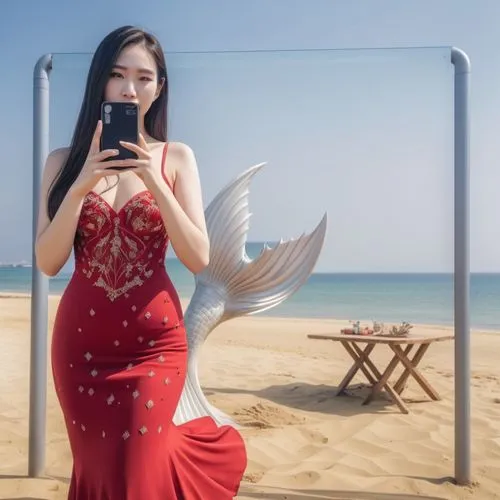 miss vietnam,qixi,yifei,magic mirror,qianwen,parabolic mirror,glass wings,hanqiong,girl making selfie,beach background,cheongsam,outside mirror,qiong,asian costume,phuquy,xiaohui,asian vision,yujie,water mirror,asus,Photography,General,Natural