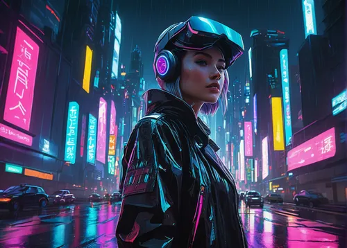 cyberpunk,futuristic,echo,cyber,hk,neon lights,mute,80s,hong,shanghai,neon,neon light,dystopian,hanoi,futuristic landscape,headset,scifi,hong kong,taipei,hatsune miku,Conceptual Art,Oil color,Oil Color 13