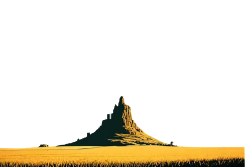 **Input 1,a lone hill in the distance, against a yellow background,mcnaught,laser buddha mountain,golden buddha,orthanc,gold castle,kharut pyramid,desert background,golden scale,house silhouette,shipr