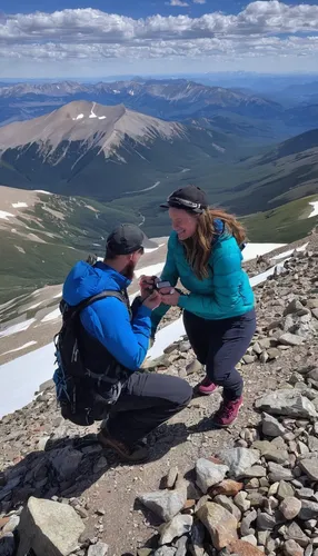 A Surprise Proposal at the Top of a Colorado Fourteener, Mount Yale,marriage proposal,proposal,high-altitude mountain tour,july pass,summit,alpine crossing,arm wrestling,engaged,high altitude,rocky mo